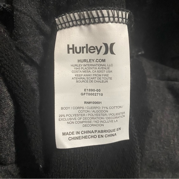 Hurley Gray Black Raw Hem V Neck Hoodie Sweatshirt - Picture 6 of 6